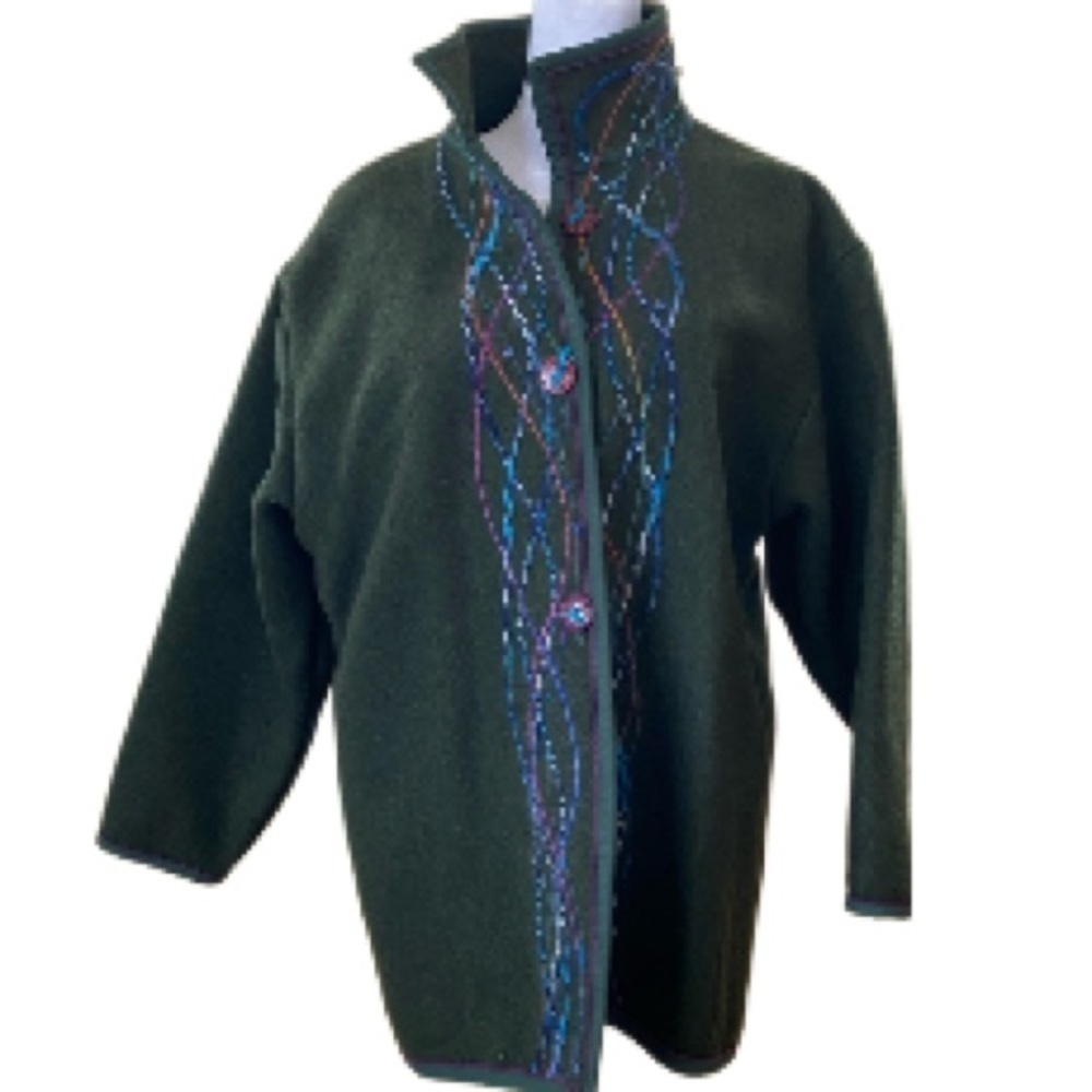 Jean Frenke Loom Room Green Wool Embroidered Jacket